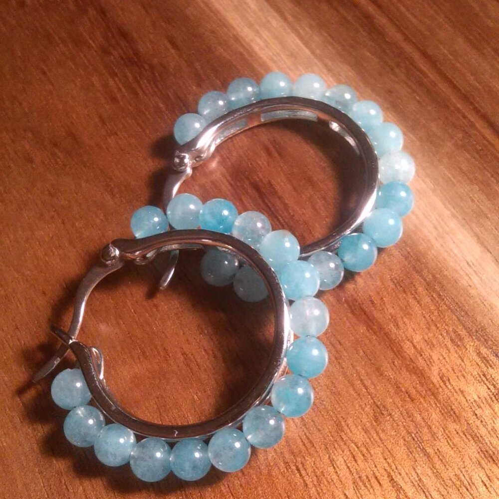Amazonite Beaded Stainless Steel Hoop Earrings